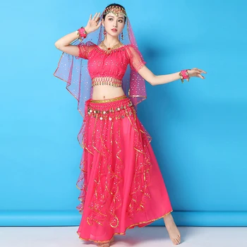 Комплект с длинной юбкой для танца живота, одежда для практики, модное восточное платье для выступлений, сценический танцевальный костюм, Индийское платье, Фестиваль сексуальных женщин