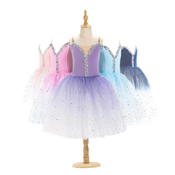 Королевское синее платье-балерина, балетная юбка для девочек, Длинное танцевальное платье для детей, женские костюмы для выступлений, Слинг для танца живота для девочек