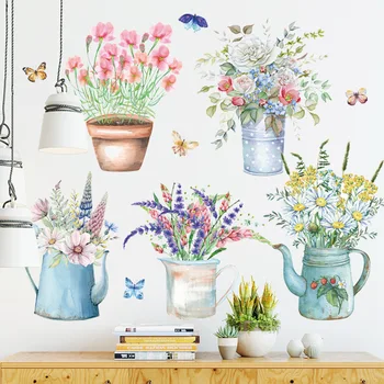 Креативные наклейки на стену в виде цветочного горшка для гостиной, спальни, плинтуса, Съемные наклейки на стену, наклейка с растением для домашнего декора
