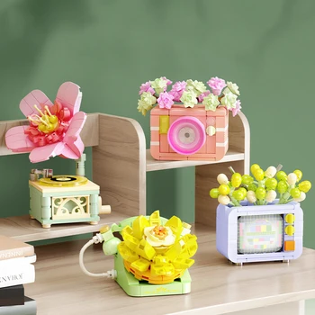Креативный и интересный винтажный фотоаппарат для телефона цветок бонсай украшение рабочего стола строительные блоки кирпичи игрушки подарки