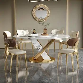 Круглый стол из нержавеющей стали с поворотом на 360 °, гладкий поворотный стол, дизайнерский кухонный стол из каменной плиты, стул Esstisch, мебель для столовой