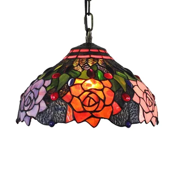 Лампа из стекла Тиффани, цветное стекло, ретро-бар, ресторан, художественная подвеска, 30 см, лампа с черной розой снизу,
