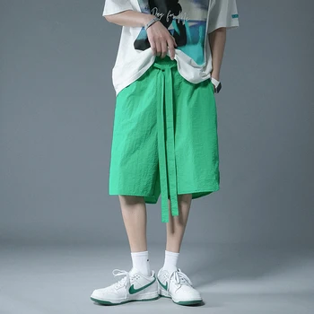 Летние Легкие Крутые мужские шорты, повседневные короткие джоггеры со свободной лентой, Черные, Зеленые