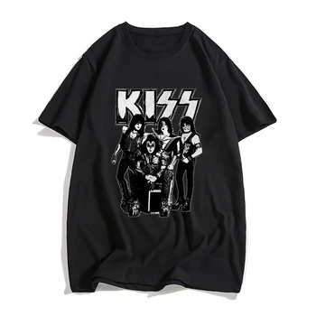 Летние футболки Kiss с принтом группы хэви-метал, хард-рок, мужская и женская модная уличная одежда, футболки большого размера, футболки из чистого хлопка, топы