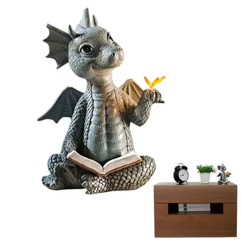 Маленький дракон Динозавр, Книга для медитации, Скульптура, Фигурка, сад, Домашний декор, Украшение из смолы