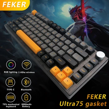 Механическая клавиатура FEKER IK75 Ultra Pro Gateron Panda Switch PBT keycap 3 modle RGB Bluetooth/2.4G Прокладка Ручки Беспроводная Клавиатура