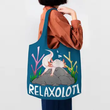 Милые расслабляющие сумки для покупок из Аксолотля, холщовая сумка-тоут для покупок, большая вместительная портативная сумка для животных-Саламандр