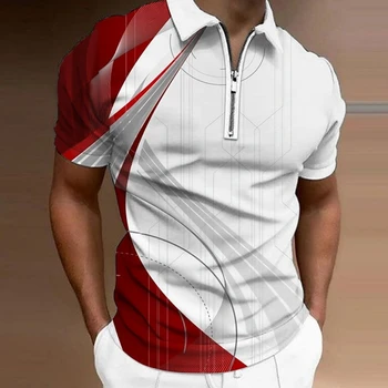 Мужская футболка-поло, пуловер на молнии с цветным принтом в полоску, летние повседневные мужские топы, мужская одежда для гольфа, простые модные рубашки-поло