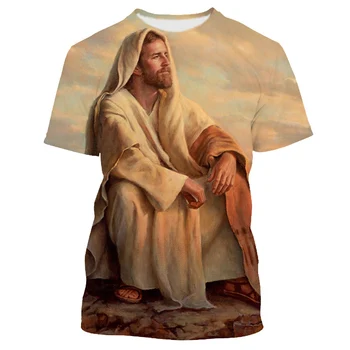 Мужская футболка с рисунком 3D Христианского Иисуса маслом, винтажная футболка оверсайз, уличная одежда, эстетичные мягкие топы унисекс Y2K для мальчиков