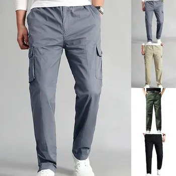 Мужские винтажные комфортные стрейчевые брюки-карго прямого кроя с множеством карманов, мягкие дышащие длинные брюки Pantalones Hombre