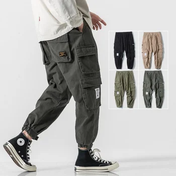 Мужские повседневные брюки-карго в корейском стиле, с множеством карманов, прямые свободные рабочие брюки, слаксы, уличная одежда Y2k, комбинезон, мужская одежда