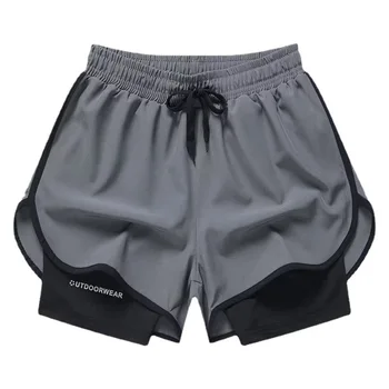 Мужские спортивные лосины для фитнеса Essentials, короткие штаны с подкладкой, поддельные тренировочные 3-точечные баскетбольные повседневные шорты с защитой от ходьбы