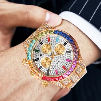 Мужские часы 2021 года, современные роскошные часы с цветными бриллиантами, часы с тремя глазами из нержавеющей стали, фирменные женские часы, Оригинальные подарки