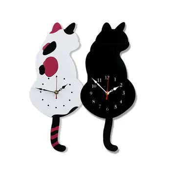 Настенные часы Мультяшное акриловое украшение для дома гостиная кошка Трясогузка Детская комната креативные настенные часы