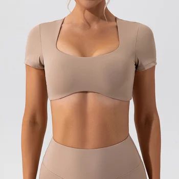 Нейлоновые рубашки для йоги, женские спортивные топы, дышащие спортивные топы с короткими рукавами, Спортивная одежда для тренировок