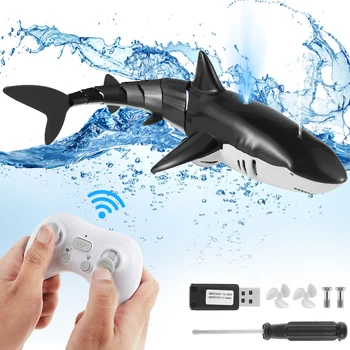 Новая игрушка Shark с дистанционным управлением 2,4 ГГц RC Shark Pool Toy 500 мАч Перезаряжаемые игрушки Shark с высокой имитацией IP67 Водонепроницаемые Shark RC