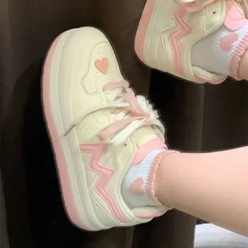 Новые японские повседневные парусиновые Кавайные розовые женские кроссовки на плоской подошве Спортивная обувь на платформе Вулканизация Бега Лолита Теннисная мода