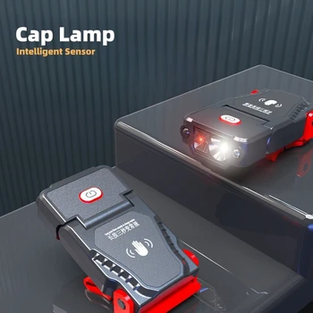 Новый интеллектуальный сенсорный налобный фонарь для ночной рыбалки с зажимом для шляпы, мощный свет, перезаряжаемый головной фонарь для приманки большой емкости