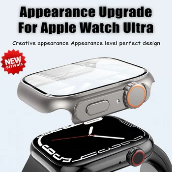 Обновление внешнего вида до Ultra 49 мм Корпус + ремешок из закаленного стекла для Apple Watch Series 8 7 45 мм 41 мм 4 5 6 SE 40 мм 44 мм для iwatch