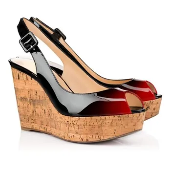 Обувь SHOFOO, сексуальные женские босоножки на высоком каблуке. Высота каблука около 12,5 см. Летняя женская обувь. Градиентные босоножки на танкетке.