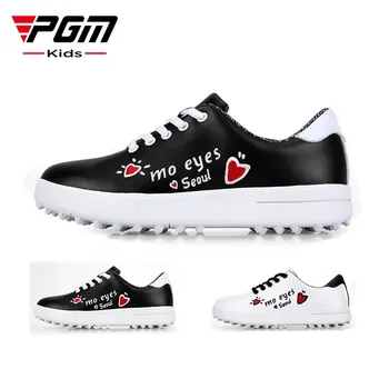 Обувь для гольфа с граффити для девочек и мальчиков PGM, нескользящие водонепроницаемые дышащие повседневные кроссовки на шнуровке, спортивные белые черные туфли