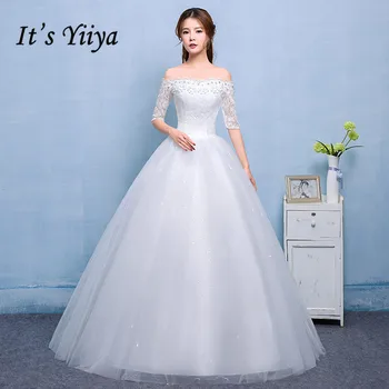 Оформление Vestidos De Novia Вырез лодочкой Кружевные рукава Свадебные платья Белые дешевые платья для невесты Реальное изображение H605