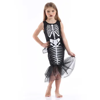 Платье с изображением скелета Русалки-призрака в стиле хоррор для девочек, детский костюм для косплея на Хэллоуин для сценического представления