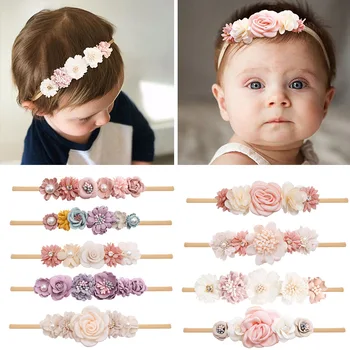 Повязка на голову для девочки с милым цветком, эластичная повязка на голову с цветком для новорожденных, ткань для малышей, детские аксессуары