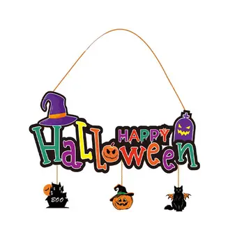 Подвесная табличка на Хэллоуин Праздничная подвесная табличка на ворота Хэллоуина с тыквенной шляпой, украшением вечеринки из пеньковой веревки, трюком или угощением