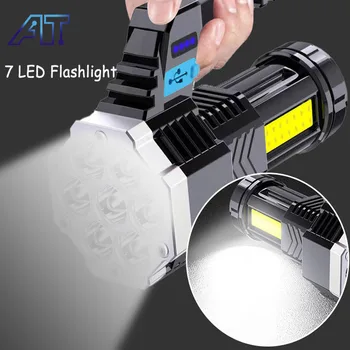 Портативный фонарик с 7 светодиодами, USB-перезаряжаемый прожектор, мощный фонарик, фонарь для кемпинга, рыбалки, Водонепроницаемый встроенный аккумулятор