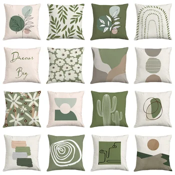 Простые домашние подушки в скандинавском стиле Morandi green для гостиной, мягкие художественные абстрактные свежие украшения дивана