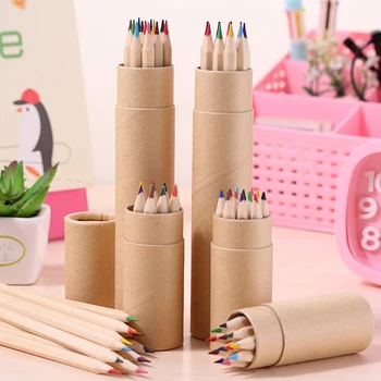 Профессиональный 12-Цветной Карандаш Crayon for Child Kawaii School Supplies 2023 Канцелярские Принадлежности Партия Бочкообразных Маслянистых Цветных Карандашей Art Tool