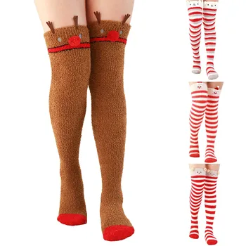 Пушистые домашние носки выше колена с мультяшным рисунком, зимние носки, женские теплые высокие леггинсы, теплые носки