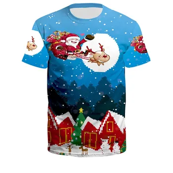 Рождественская футболка для мужчин, модные топы-пуловеры с круглым вырезом и коротким рукавом, одежда с принтом Санта-Клауса, мужская футболка Оверсайз