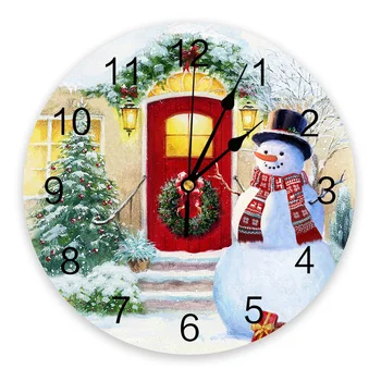 Рождественские домики со снеговиками, круглые настенные часы, современный дизайн, кухонные подвесные часы, домашний декор, бесшумные настенные часы