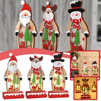 Рождественские украшения для старика со светящейся деревянной росписью, Деревянные настольные украшения, Поделки для дома, Новогодний декор своими руками, Подарки для детей K2I6