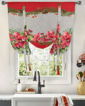 Рождественский цветок Пейсли, Сосновая ветка, шторы для гостиной, спальни, современная занавеска на окно, Кухня, Короткая занавеска