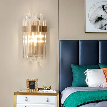 Роскошный золотой хрустальный светильник для гостиной, бра, Современный домашний декор, настенный светильник для спальни, светодиодный светильник