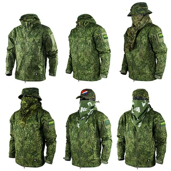 Русское камуфляжное мужское пальто Hardshell, весенне-осеннее непромокаемое пальто Rain Soft Shell, Зеленый камуфляж