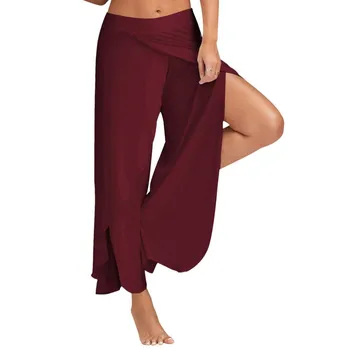 Сексуальные широкие брюки с обтекаемой талией, женские повседневные летние Длинные Свободные брюки для йоги