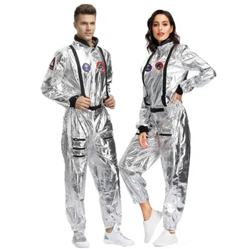 Серебристый костюм космического астронавта для пар M-XL, Маскарадный костюм пилотов для вечеринки в честь Хэллоуина