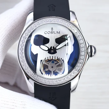 Серия Bubble 46 мм Механические наручные часы с плавающим турбийоном, модные водонепроницаемые часы с черепом