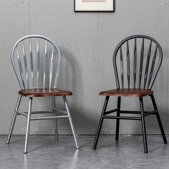 Скандинавские стулья для кухни, железный каркас, ресторанный стул, сидение из цельного дерева, Компьютерный стул с изогнутой спинкой, мебель для дома