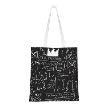 Смокинг, черно-белая сумка для покупок в продуктовых магазинах, женская сумка Jean Michel Basquiats, холщовые сумки через плечо для покупателей, сумка большой емкости