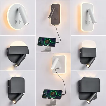 Современный простой светодиодный настенный светильник для интерьера, прикроватная USB-лампа для чтения в европейской спальне, гостиной, декор стен