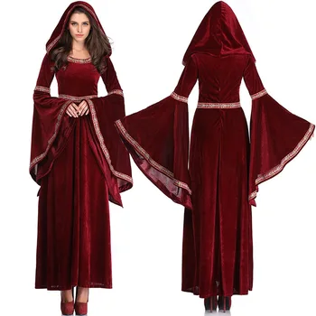 Средневековая Ретро-готическая толстовка с капюшоном, длинная юбка ведьмы, роскошное женское праздничное платье, косплей, костюм вампира на Хэллоуин для взрослых и детей