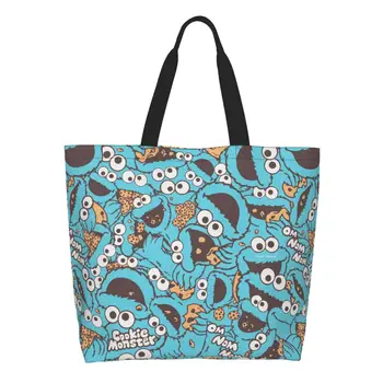 Сумка для покупок с милым принтом Cookie Monster Nom Nom Nom, прочная холщовая сумка для покупок, Мультяшная сумочка с Улицы Сезам
