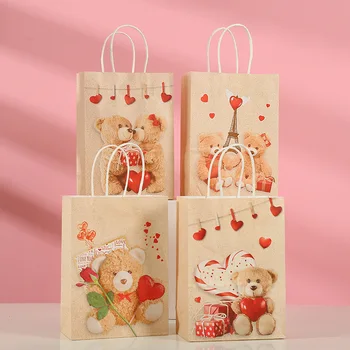 Сумка для упаковки подарков на День Святого Валентина Серия Love Little Bear Крафт-бумажный пакет Оптовые покупки Одежды Портативная сумка Прямая продажа