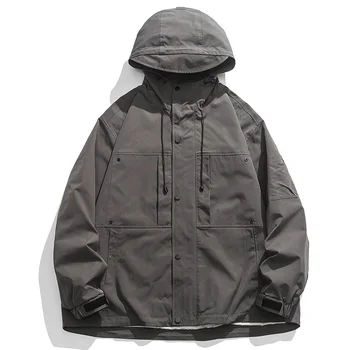 Техническая куртка с капюшоном, уличная одежда в стиле хип-хоп, весенне-осеннее повседневное пальто-бомбер, мужская уличная куртка на молнии, винтажное модное пальто