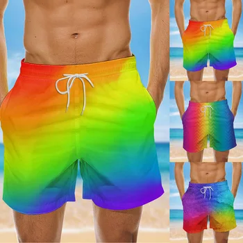 Уличные теплые мужские красочные пляжные шорты, новинка, Дышащие мужские плавки с принтом 